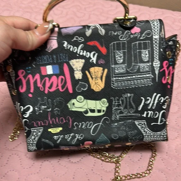 Paris Print Women's Bag - Black and Pink - Picture 3 of 5